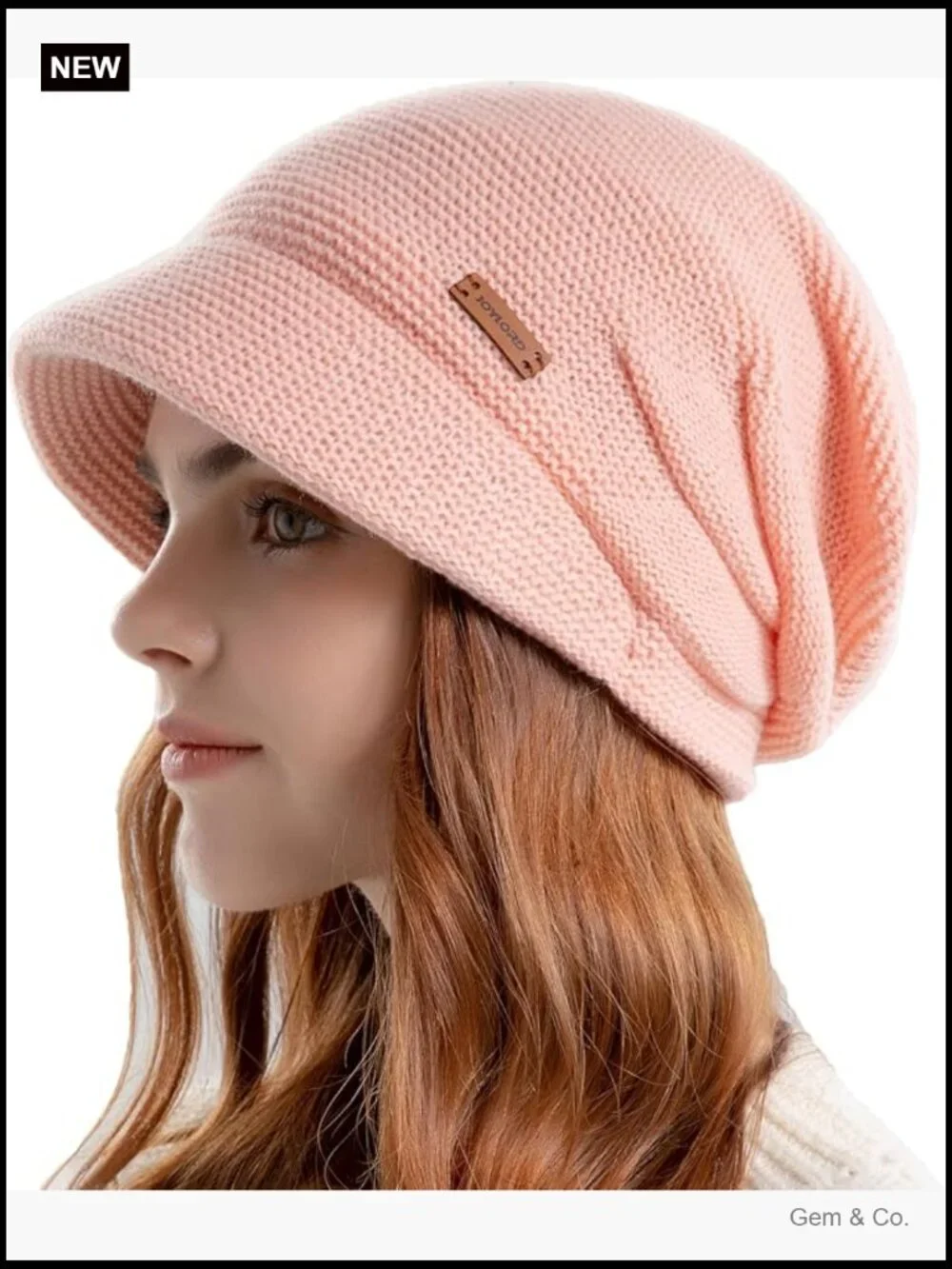 Fleece Lined Slouchy Beanie Hat with Visor for Women